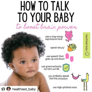 #Repost @healthiest_baby ・・・Boost language development with slow, sing-songy, excited speech according to research out of University of Washington. This isn’t babytalk as you’re encouraged to use grammatically correct words—not silly or cute words. ⁣⁣✔️The study found that when parents made a solid effort to talk with these qualities, 18 month old babies knew and used more words. ⁣⁣⁣✔️A study from Stanford University found that babies listen and engage more when parents use this colorful way of speaking.⁣⁣